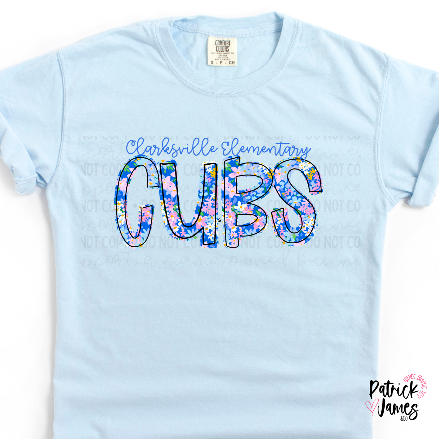 Clarksville Elementary Spring Floral Spirit Wear - Chambray - SHORT SLEEVE