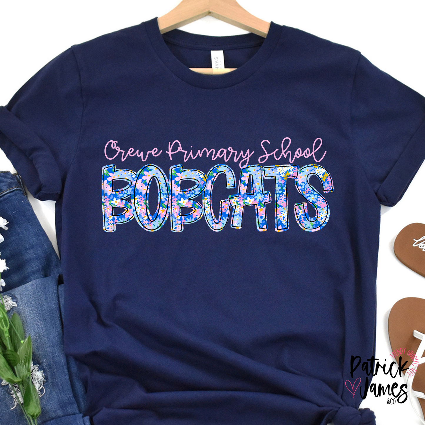 Crewe Primary Spring Floral Spirit Wear - Navy - SHORT SLEEVE