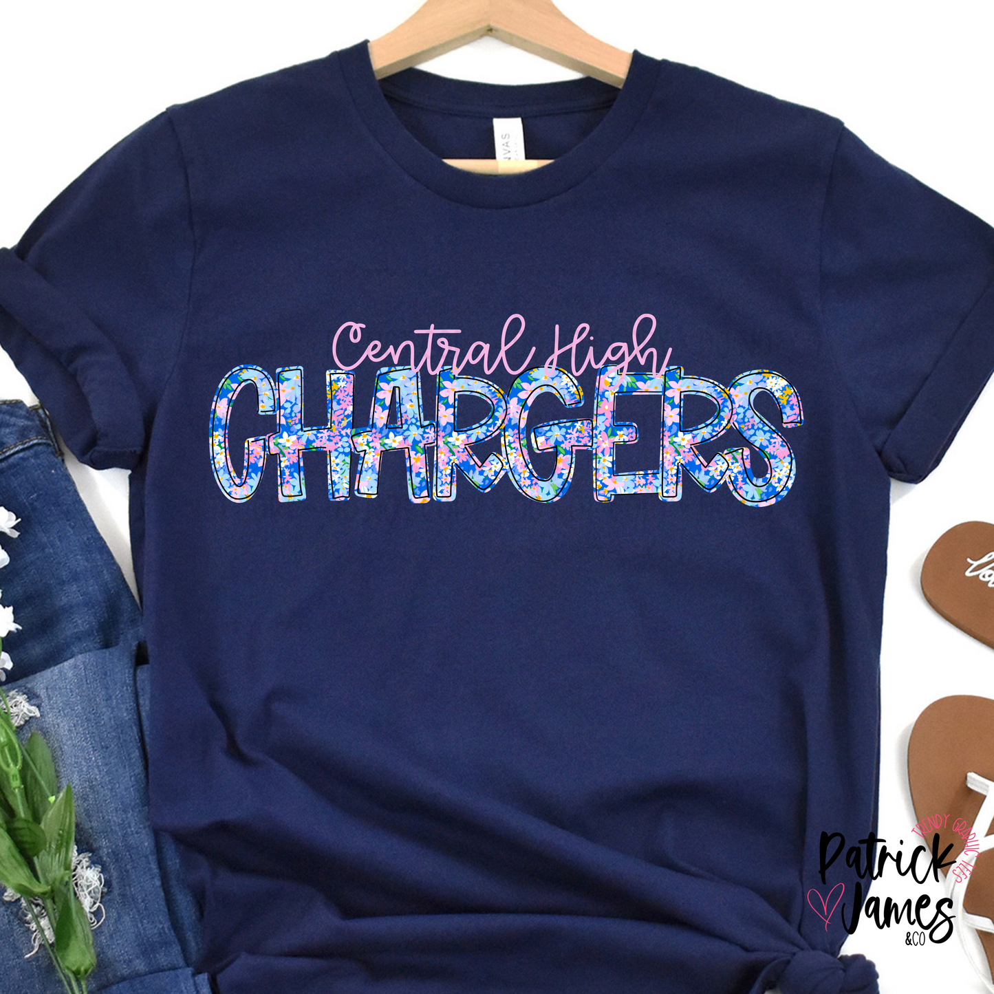 Central High Spring Floral Spirit Wear - Navy - SHORT SLEEVE