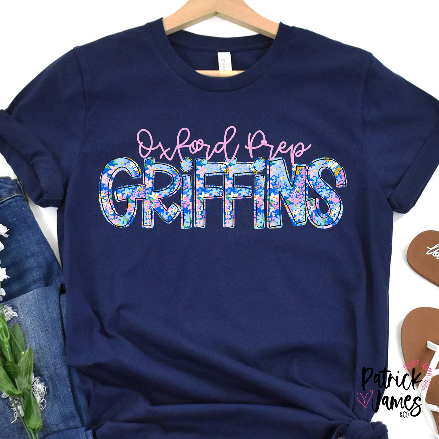 Oxford Prep Spring Floral Spirit Wear - Navy - SHORT SLEEVE