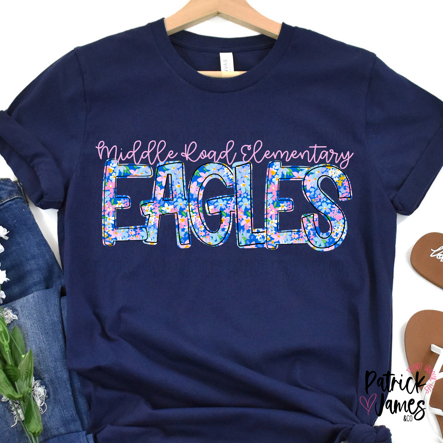 Middle Road Spring Floral Spirit Wear - Navy - SHORT SLEEVE