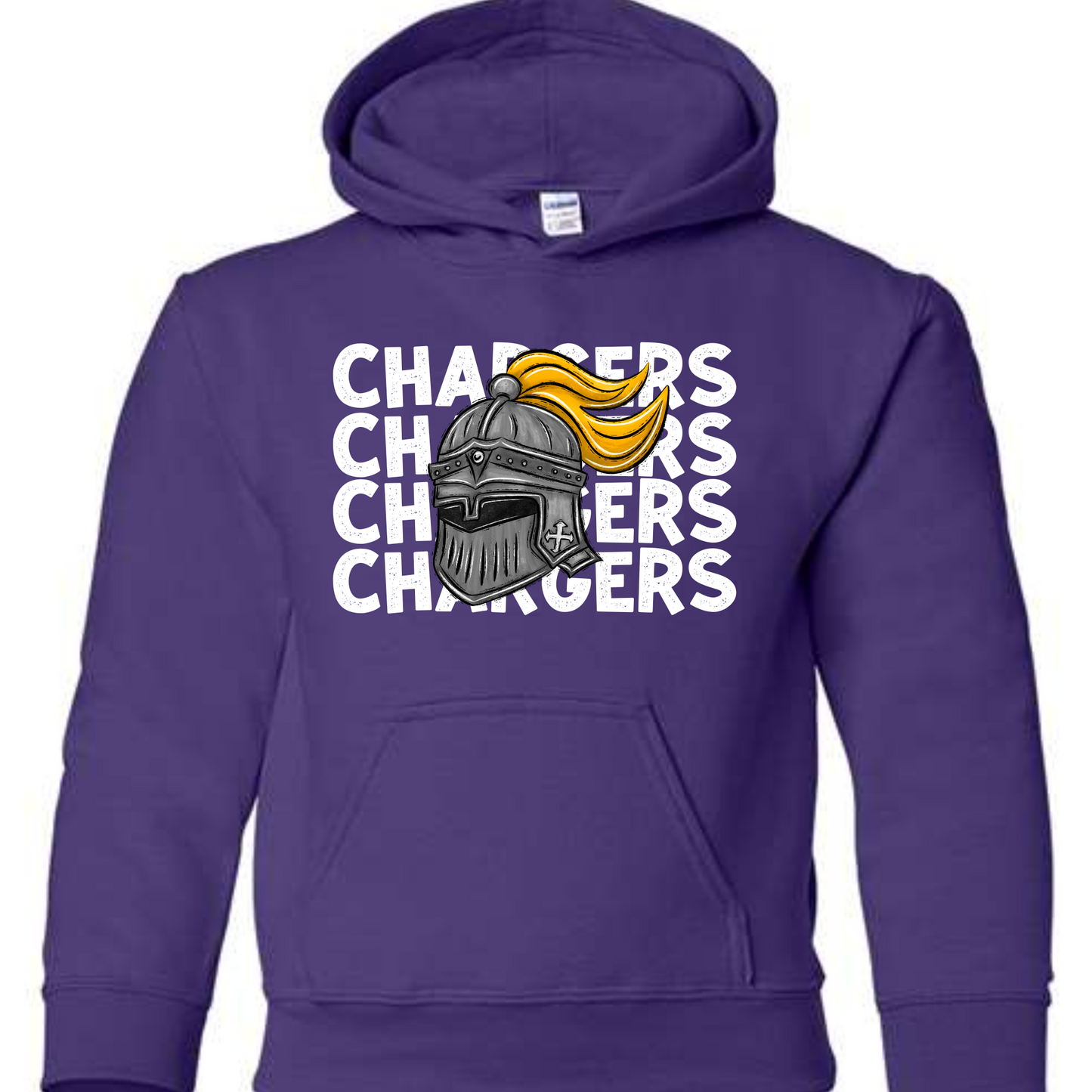 Repeat Chargers -White Text- YOUTH HOODED GILDAN SWEATSHIRT