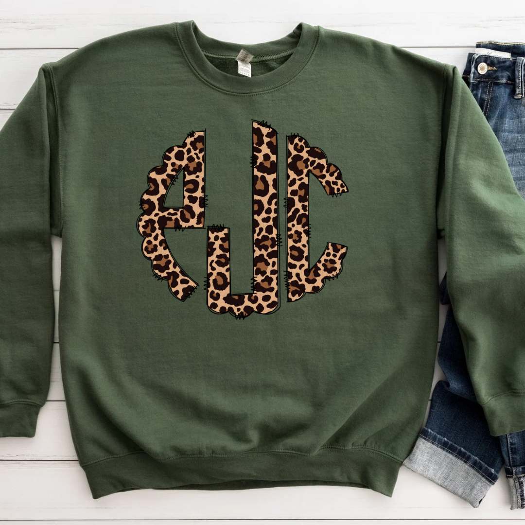 Brown Leopard Monogram Crewneck Sweatshirt- ADULT