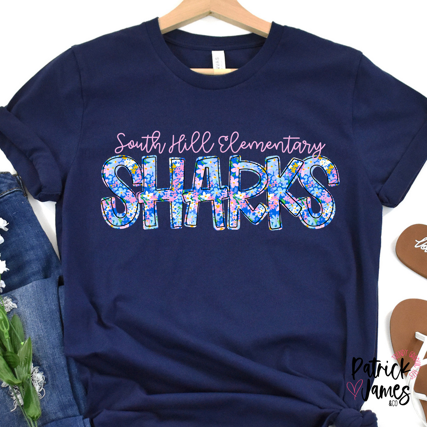 South Hill Elementary Spring Floral Spirit Wear - Navy - SHORT SLEEVE