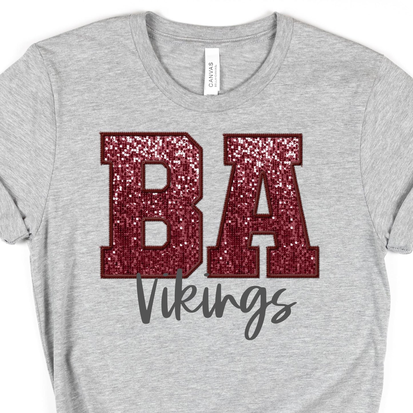 Faux Maroon Sequins - BA Vikings- Grey Short Sleeve