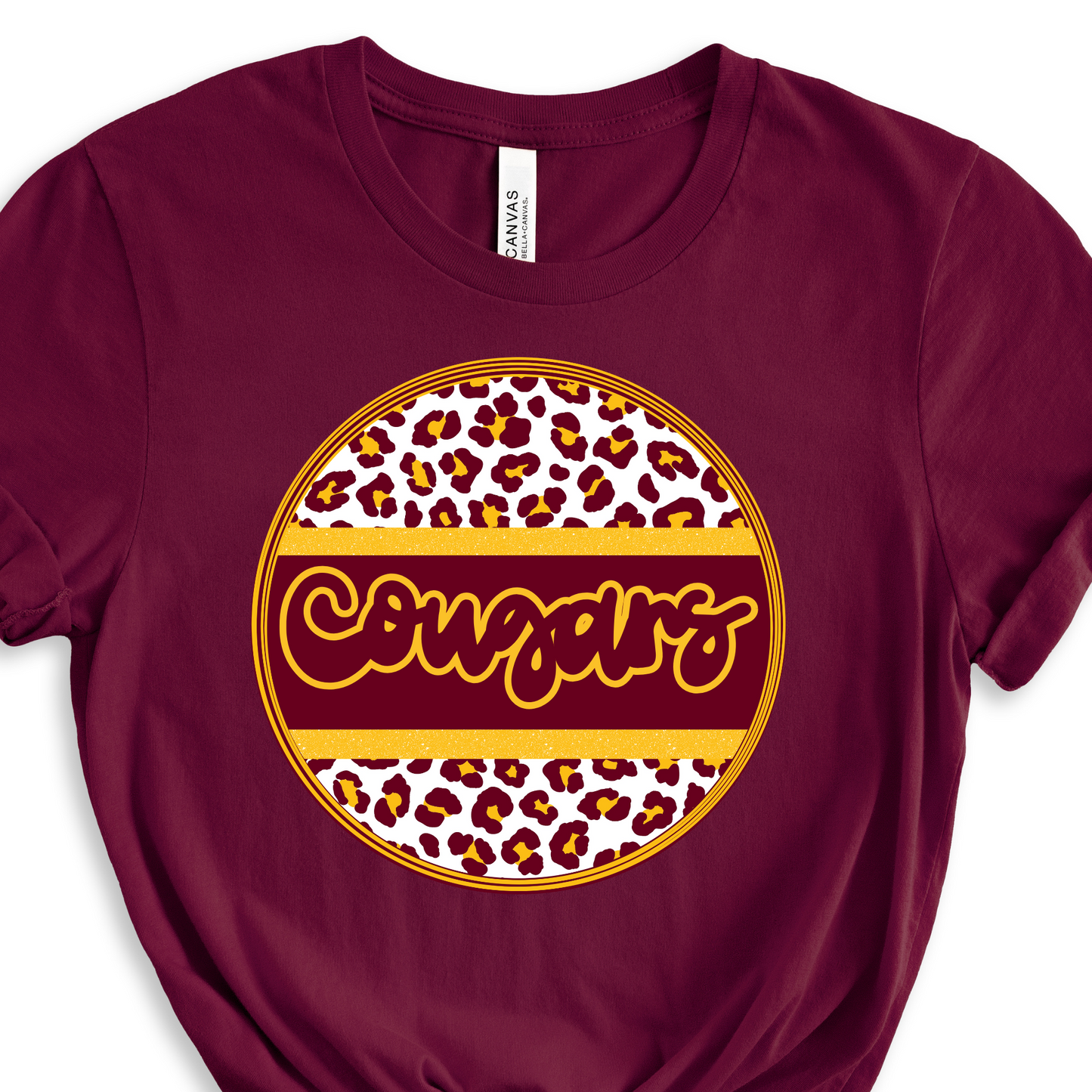 Leopard Circle Cougars- Maroon SHORT SLEEVE