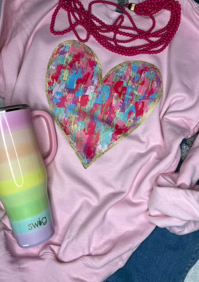 Valentines Deal- Paint Stripe Heart- Crewneck Sweatshirt