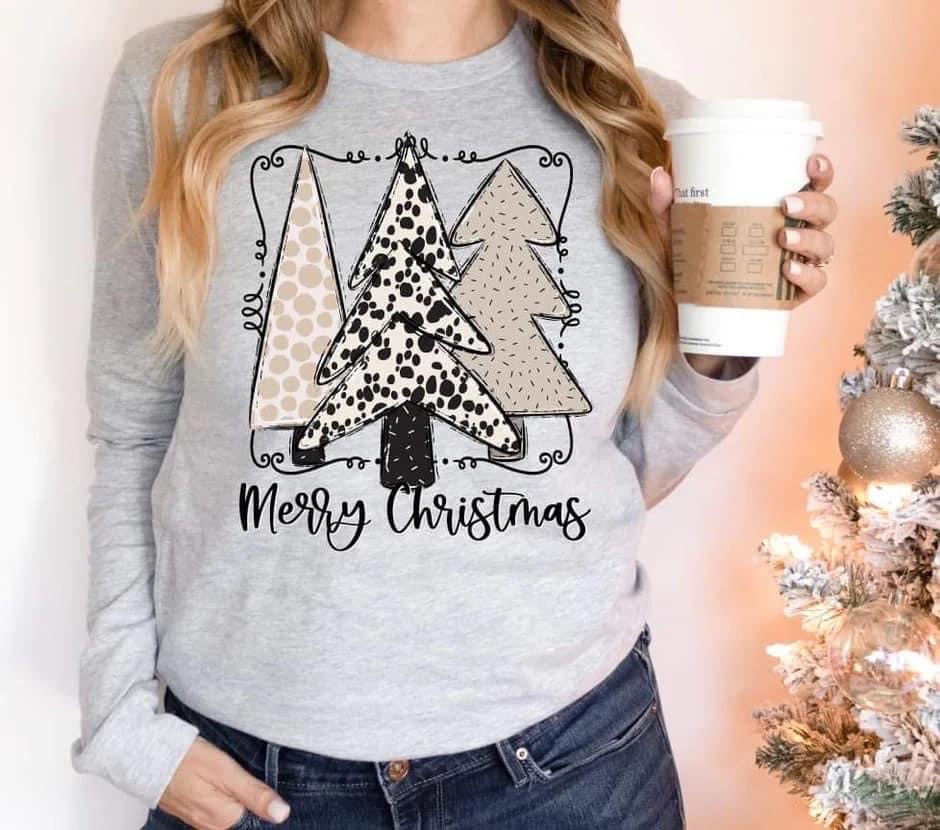Merry Christmas Boho Trees- LONG SLEEVE