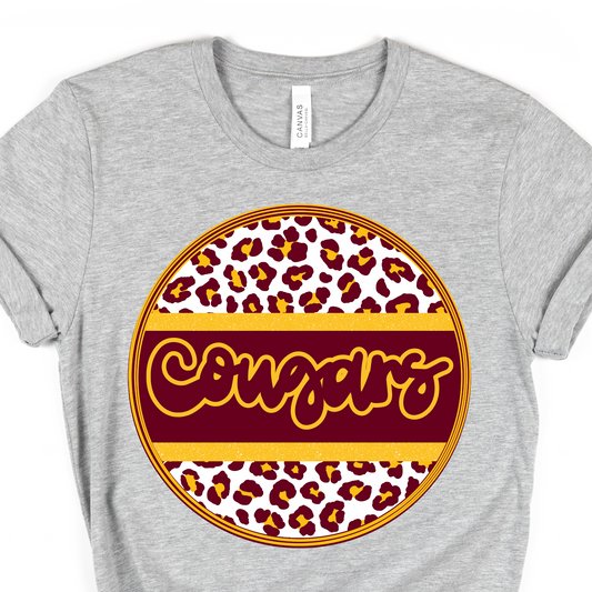 Leopard Circle Cougars- Grey SHORT SLEEVE