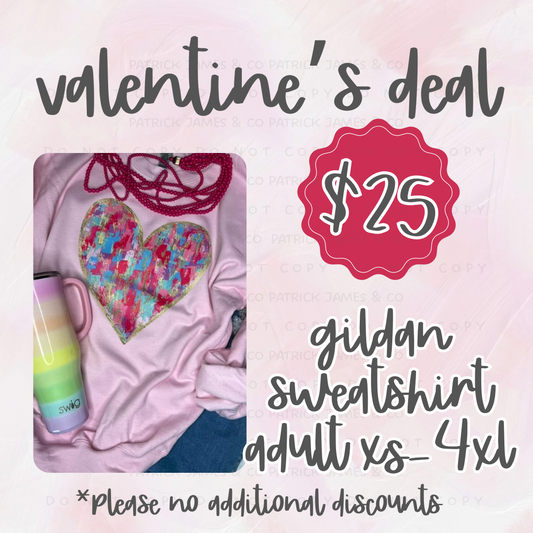 Valentines Deal- Paint Stripe Heart- Crewneck Sweatshirt