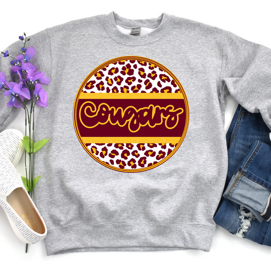 Leopard Circle Cougars- Grey SWEATSHIRT