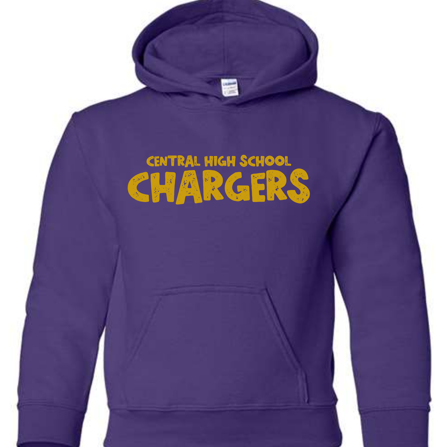 Central Chargers Simple Text- YOUTH HOODED GILDAN SWEATSHIRT