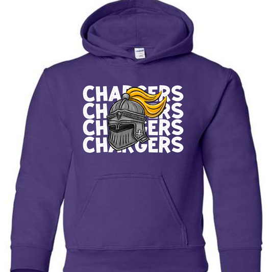 Repeat Chargers -White Text- YOUTH HOODED GILDAN SWEATSHIRT