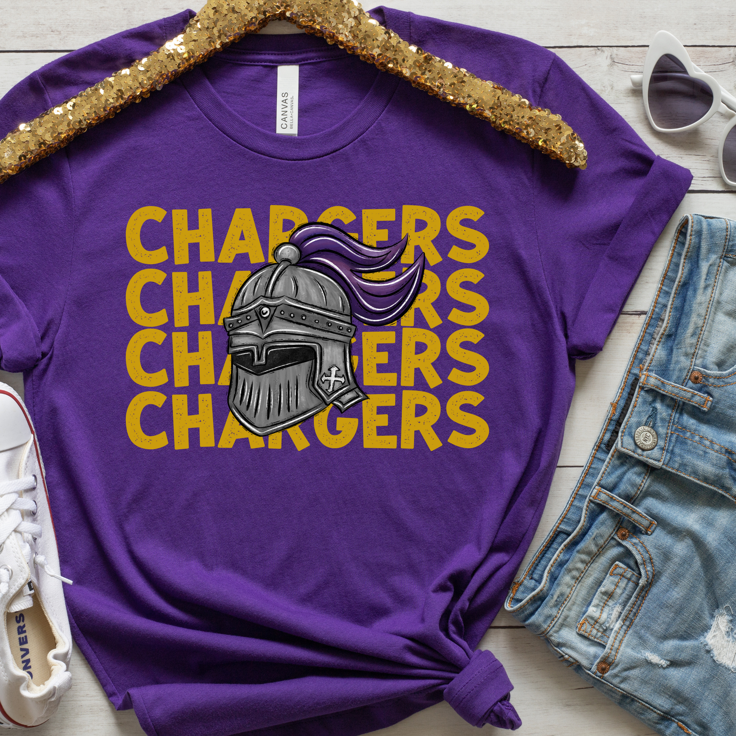 Repeat Chargers- Gold Text- BELLA + CANVAS SHORT SLEEVE