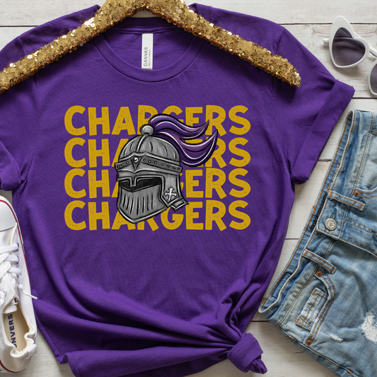 Repeat Chargers- Gold Text- BELLA + CANVAS SHORT SLEEVE