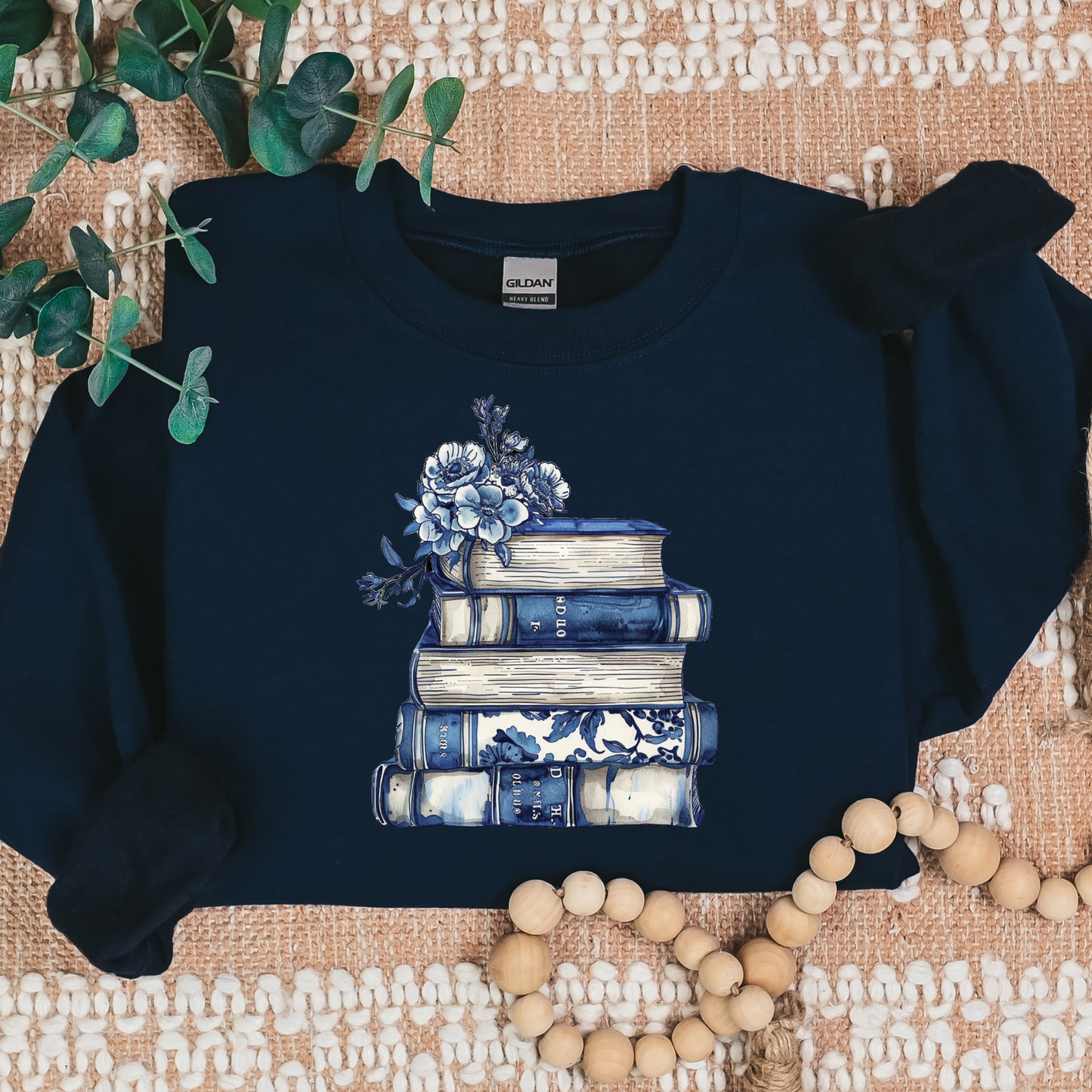 Blue Floral Book Stack- Navy SWEATSHIRT