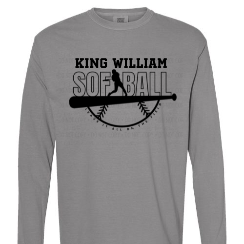 King William Softball - Grey - Comfort Color Long Sleeve