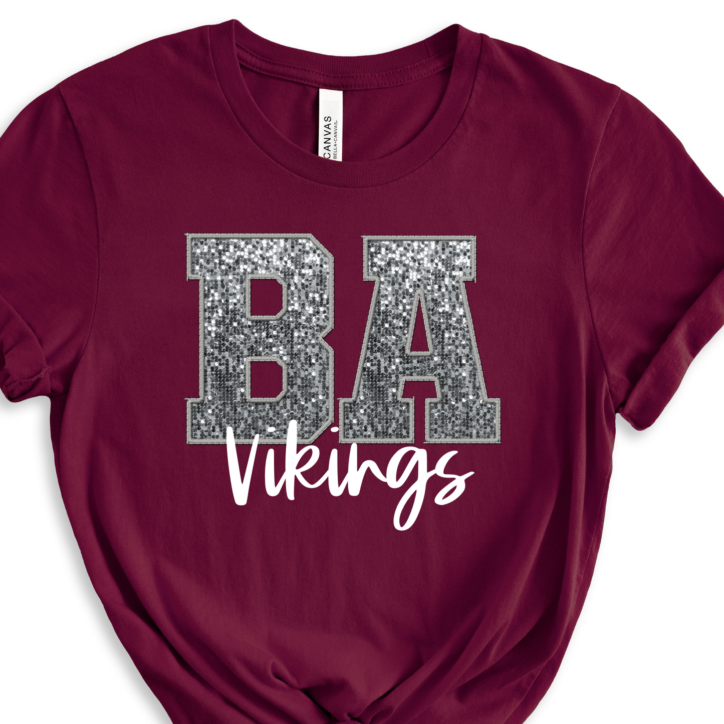 Faux Silver Sequins- BA Vikings- Maroon Short Sleeve