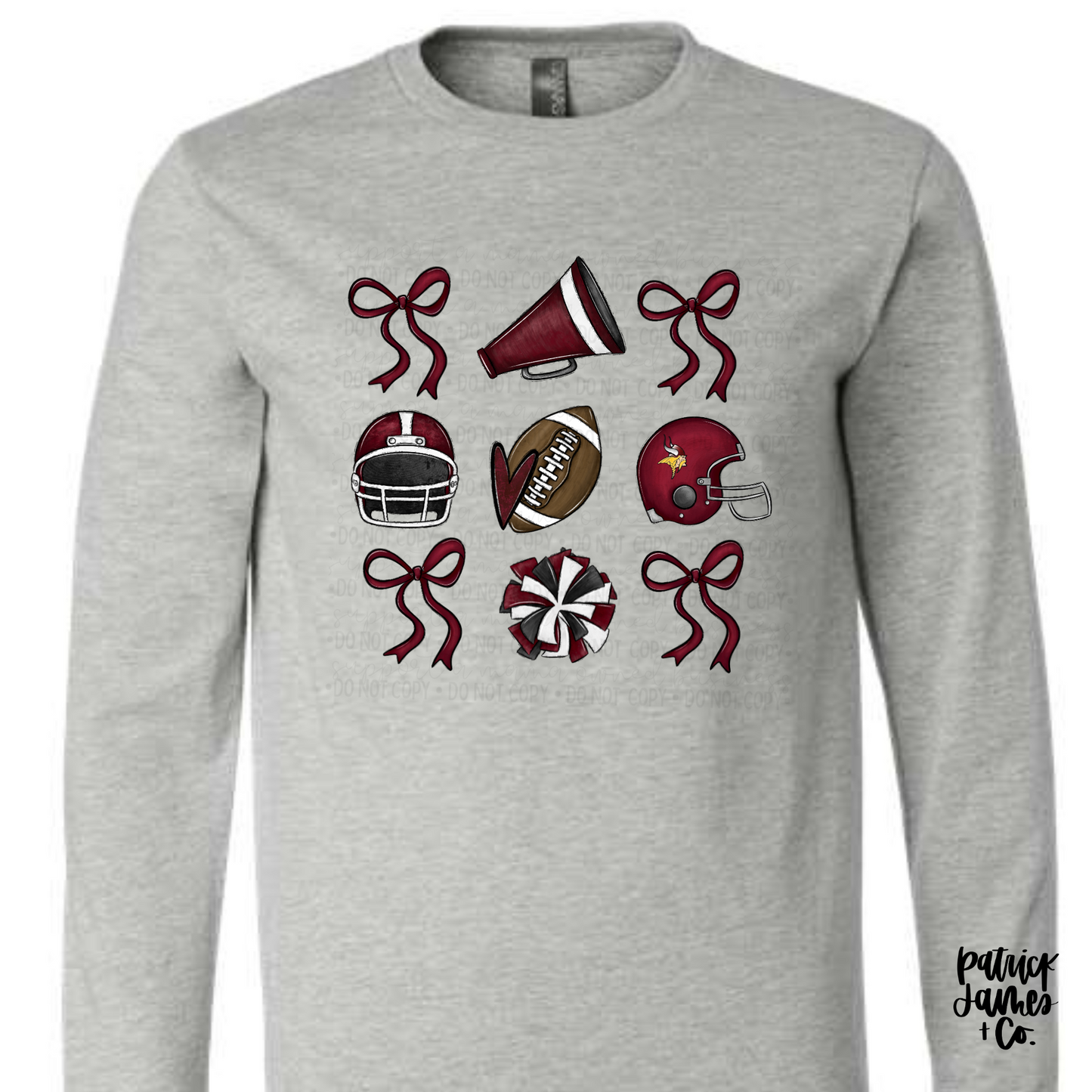 Vikings Football + Cheer- Grey Long Sleeve