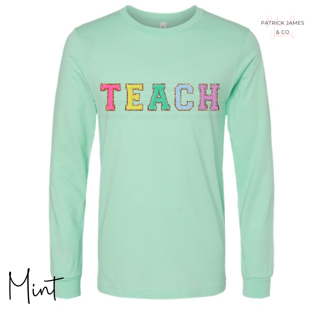 Teach Faux Varsity Letter Long Sleeve Tee - ADULT