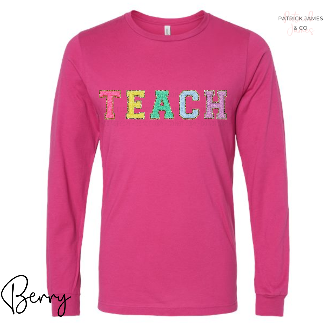 Teach Faux Varsity Letter Long Sleeve Tee - ADULT