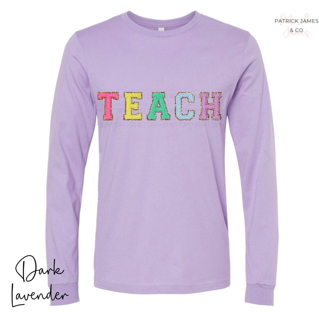 Teach Faux Varsity Letter Long Sleeve Tee - ADULT
