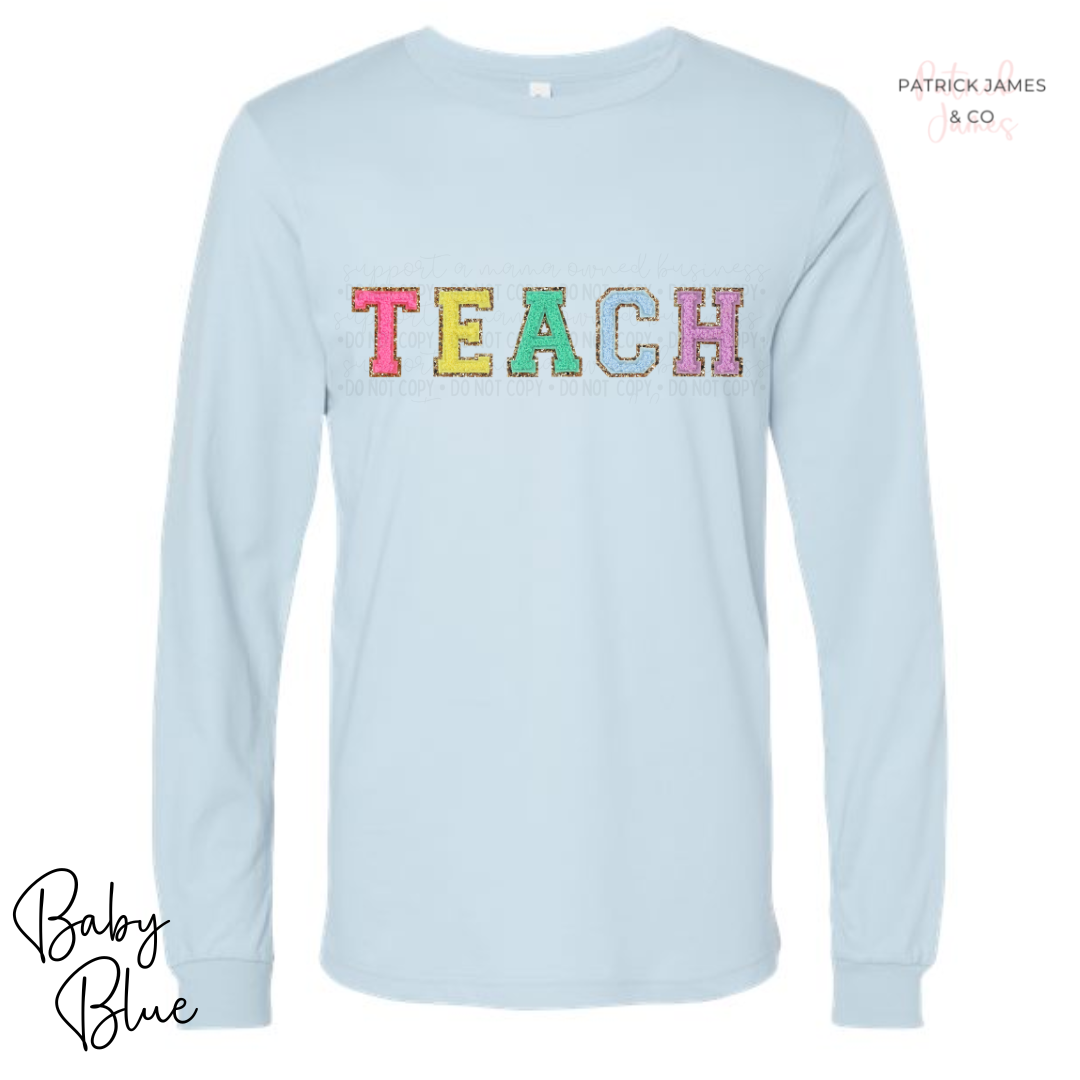 Teach Faux Varsity Letter Long Sleeve Tee - ADULT