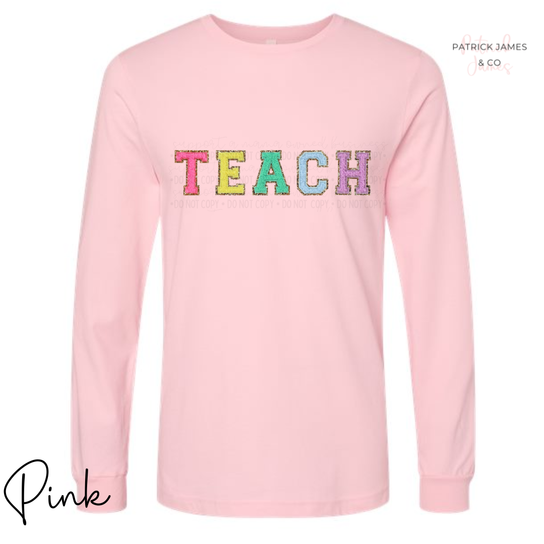 Teach Faux Varsity Letter Long Sleeve Tee - ADULT