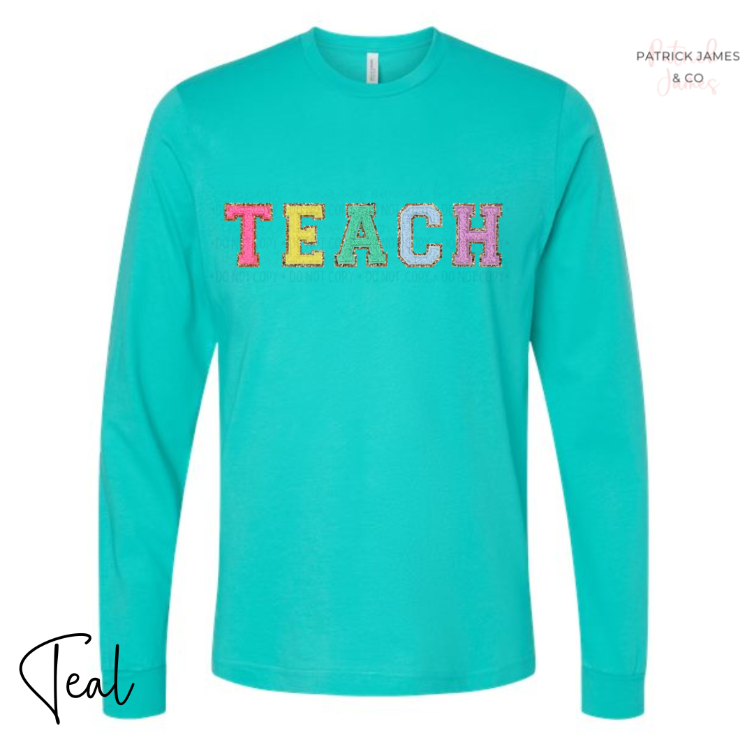 Teach Faux Varsity Letter Long Sleeve Tee - ADULT
